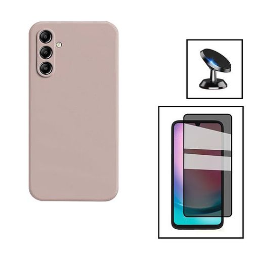 Kit Film Verre Trempé 5d Anti-Spy + Coque Silicone Liquide + Support Magnétique De Voiture Pour Samsung Galaxy A24 4g - Rose
