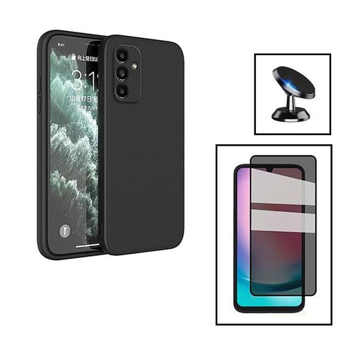 Kit Film Verre Trempé 5d Anti-Spy + Coque Silicone Liquide + Support Magnétique De Voiture Pour Samsung Galaxy A24 4g - Noir