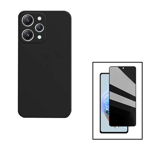 Kit Film Verre Trempé 5d Anti-Spy + Coque Silicone Liquide Pour Xiaomi Redmi 12 5g - Noir
