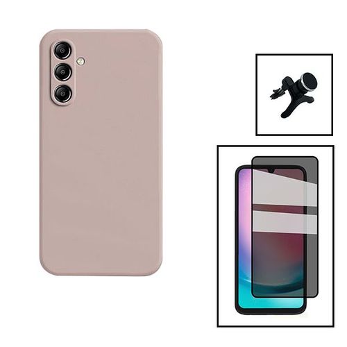 Kit Film Verre Trempé 5d Anti-Spy + Coque Silicone Liquide + Support Magnétique De Voiture Renforcé Pour Samsung Galaxy A24 4g - Rose