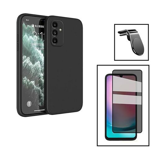 Kit Film Verre Trempé 5d Anti-Spy + Coque Silicone Liquide + Support Magnétique De Voiture Renforcé Pour Samsung Galaxy A24 4g - Noir