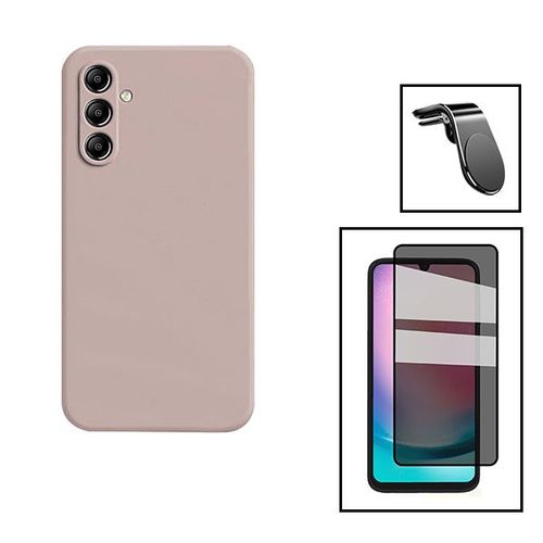Kit Film Verre Trempé 5d Anti-Spy + Coque Silicone Liquide + Support Magnétique L Safe Driving Voiture Pour Samsung Galaxy A24 4g - Rose
