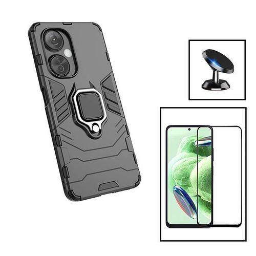 Kit Film Verre Trempé 5d Full Cover + Coque 3x1 Military Defender + Support Magnétique De Voiture Pour Oneplus Nord N30 - Noir