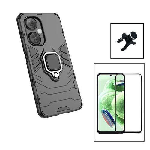Kit Film Verre Trempé 5d Full Cover + Coque 3x1 Military Defender + Support Magnétique De Voiture Renforcé Pour Oneplus Nord N30 - Noir