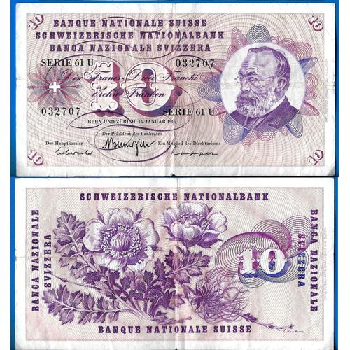 Suisse 10 Francs 1969 Billet Franc Europe Centrale Serie 61