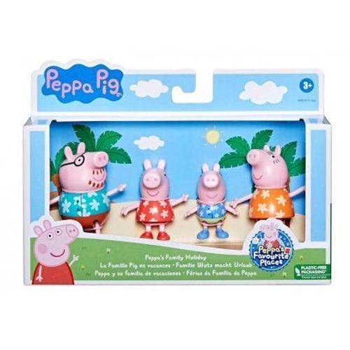 Coffret Famille Pig En Vacances A La Plage - 4 Figurines Peppa Pig Aventure - Set Pack Personnages Dessin Anime + Carte