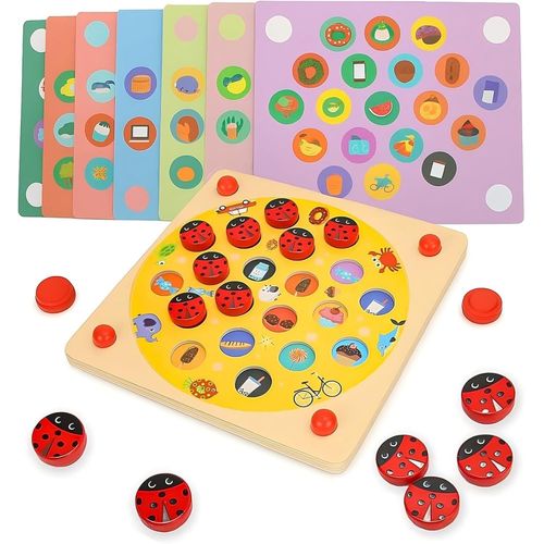 ERYI-Jeu De Mémoire Jardin Des Coccinelles,Jouet Montessori Jeu De Société Avec 8 Motifs Amusants,Jeu Éducatif En Bois Pour Enfants De 3,4 Et 5 Ans, ,Jeu Éducatif Pour Enfants De 3 4,Cadeau Enfant 3
