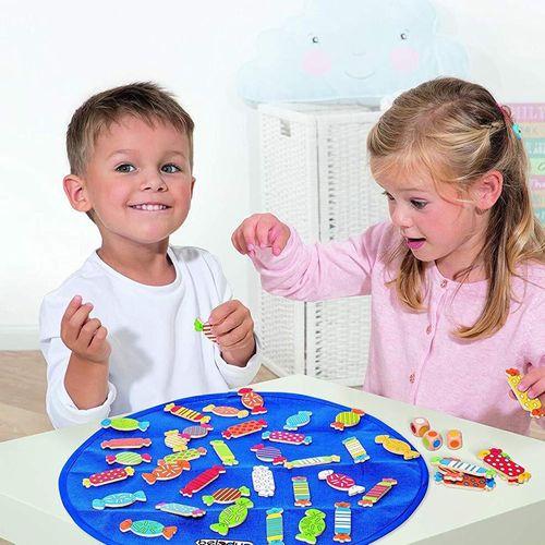 Eryi-Jeu Trouvez Les Bonbons - Enfant 4 Ans Et Plus - 41 Bonbons En Bois, 3 Dés De Couleur - 1 À 8 Joueurs - Tapis Jeu Éducatif Pour La Reflexion, La Mémoire Et La Réactivité - 3 Variantes De Jeu