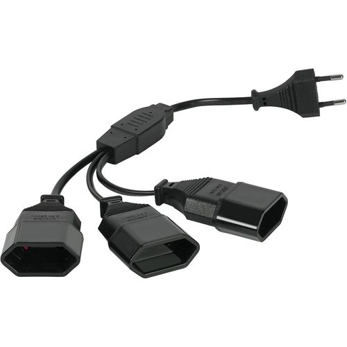 rallonges d'alimentation, 30cm 3 en 1 Câble d'extension de Prise d'extension EU, 0,75 mm² Max. 2.5A/250V Fiche Euro vers Prise Euro pour Ordinateur, TV, PC, Noir