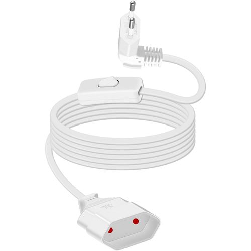 Rallonge avec interrupteur - Blanc - 90 ° - 250 V - 2,5 A - Pour appareils ménagers, lampes, TV, PC, câble d'alimentation Euro, câble de raccordement (2 m de long)