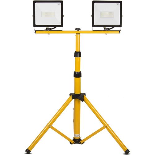 MCE583 - Trépied télescopique pour projecteur de chantier - Hauteur réglable de 62 à 150 cm - En acier - Avec 2 ampoules de 50 W