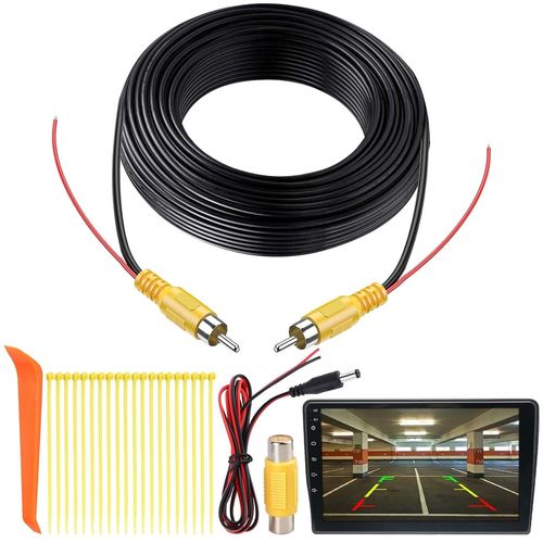 Câble D'extension de Caméra de Recul Male Male 6M Universelle pour Moniteur et Caméra de Recul Connexion Cable RCA Jack Video avec Adaptateur RCA Femelle Femelle et 1.2M Câble D'alimentation DC