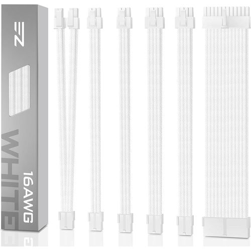 Kit D'extension De Câble À Gaine D'alimentation Personnalisée 16 Awg 24 Broches 8 Broches 6 Broches 4 + 4 Broches Avec Peignes, Blanc