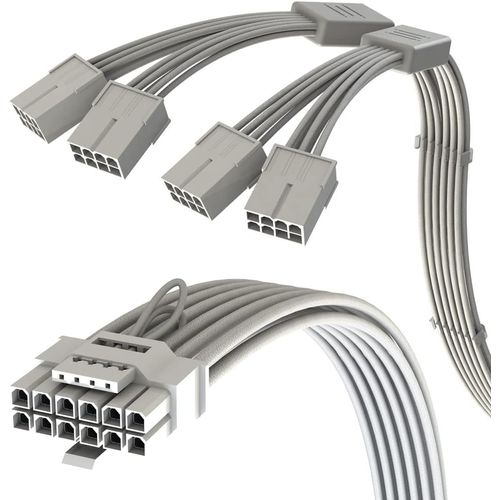 AVA PCIe5.0 4x8 Broches à 12VHPWR (16 broches/12+4) 16AWG Câble d'alimentation Haute intensité gainé pour RTX4000 - PCIe4.0 PSU - 40cm (Blanc) Compatible avec Tous RTX5000 RTX4000 RTX3000 FE