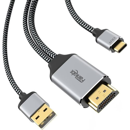 Câble HDMI vers USB C 4k@60Hz, câble adaptateur HDMI vers USB Type C 2 m avec câble d'alimentation USB, compatible pour MacBook Pro, Nreal air, iMac, XPS, moniteur portable tactile