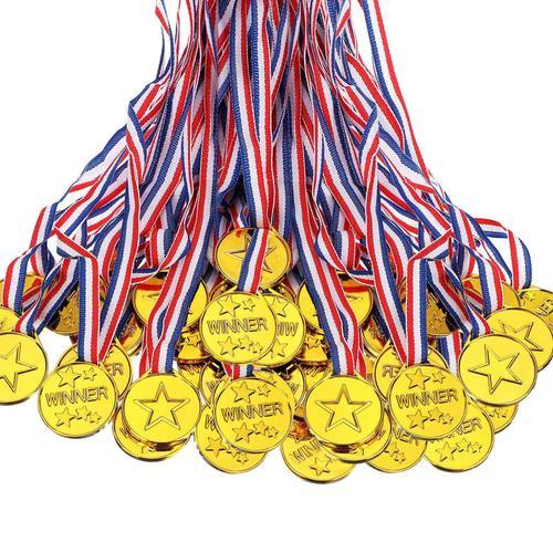 100 Pièces Médailles de Gagnant en Plastique pour Enfants Médailles D'Or pour Style Olympique, Décorations de Fête et Récompenses