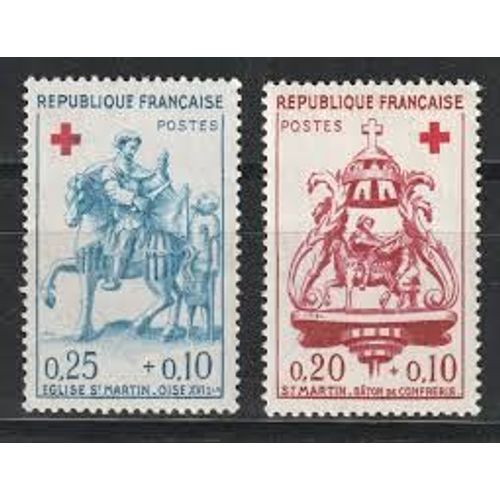 Au Profit De La Croix Rouge : Sculptures En Bois Doré La Paire Année 1960 N° 1278 1279 Yvert Et Tellier Luxe