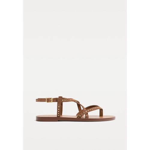 Stradivarius Sandales Plates En Cuir À Clous Marron 35