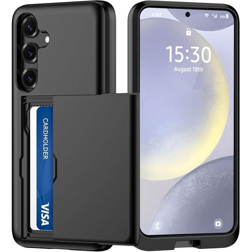 Kal-Coque Pour Samsung Galaxy S24 Avec Porte Carte, Silicone Tpu Étui De Téléphone, Antichoc Housse De Protection Bumper Cover Anti-Rayures Case Coque Portefeuille Fente Cachée Coulissante, Noir