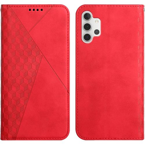 Kal-Coque Pour Samsung Galaxy A32 5g, Premium Flip Housse Étui Protection Rabat Clapet Portefeuille Phone Cover Magnétique [Porte Cartes] Antichoc Béquille Cover (Rouge)