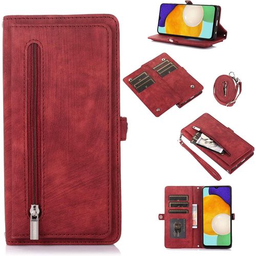 Kal-Esong Coque Pour Samsung Galaxy S23+(Plus),Etui En Cuir Pu Portefeuille Flip Case Antichoc Housse Avec [Fentes De Cartes][Fonction Support][Fermeture Magnétique][Lanyard Dragonne],Rouge
