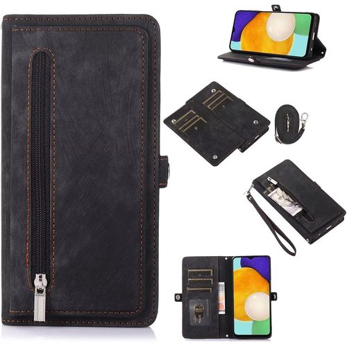 Kal-Esong Coque Pour Samsung Galaxy S23 Ultra,Etui En Cuir Pu Portefeuille Flip Case Antichoc Housse Avec [Fentes De Cartes][Fonction Support][Fermeture Magnétique][Lanyard Dragonne],Le Noir