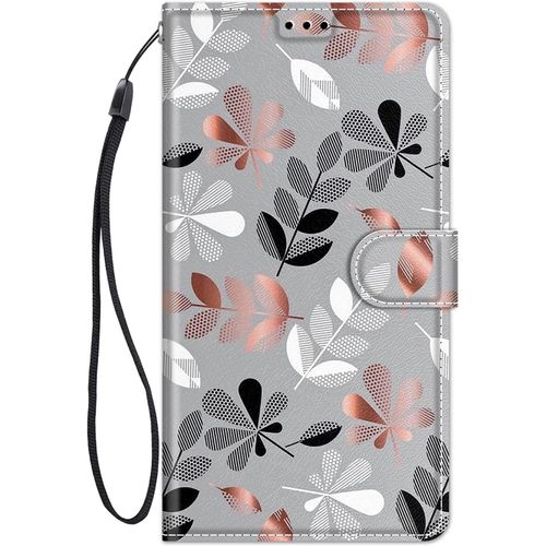 Kal-Chooseu Coque Pour Samsung Galaxy S24 Housse Cuir Avec Protection Etui Portefeuille Antichoc Magnétique Étui À Rabat Pochette Cover Élégant Motif Pour Filles Femmes Flip Case - Feuille