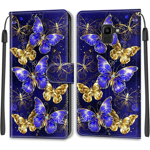 Kal-Coque Samsung Galaxy J6 2018/J600, Housse Samsung J6 2018/J600, Etui Housse En Cuir Pochette Protection Portefeuille Rabat Clapet Case Porte Carte Magnétique Étui Antichoc Cover (Papillon 3)