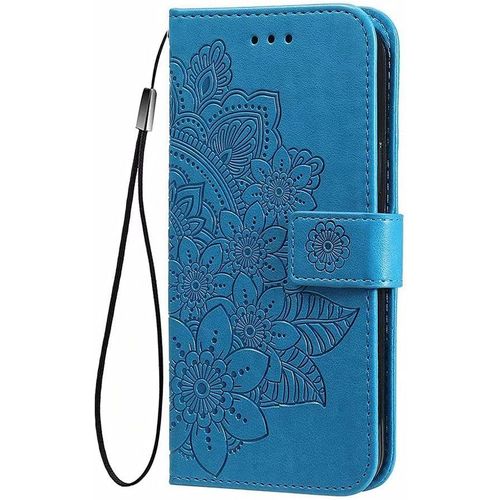Kal-Coque Pour Oppo A54s / Oppo A16 / Oppo A16s Etui Portefeuille, Magnifique Fleur À Sept Pétales Embossée Design Cuir Pu Flip Housse, Antichoc Etui De Protection Pour Oppo A54s/A16/ A16s, Bleu