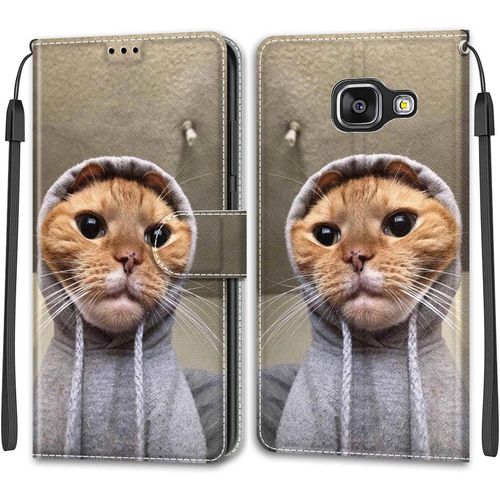Kal-Coque Samsung Galaxy A310/A3 2016, Housse Samsung A310/A3 2016, Etui Housse En Cuir Pochette Protection Portefeuille Rabat Clapet Case Porte Carte Magnétique Étui Antichoc Cover (Chat)