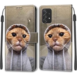 Kal-Coque Samsung Galaxy A53 5g, Housse Samsung A53 5g, Etui Premium Housse En Cuir Pochette Protection Portefeuille Rabat Clapet Case Porte Carte Magnétique Étui Antichoc Cover (Chat)