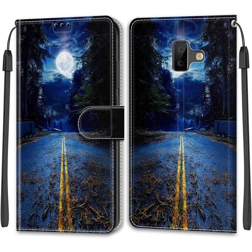 Kal-Coque Samsung Galaxy J6 Plus 2018/J6 Prime, Etui Premium Housse En Cuir Pochette Protection Portefeuille Rabat Clapet Case Porte Carte Magnétique Étui Antichoc Cover (Lune)