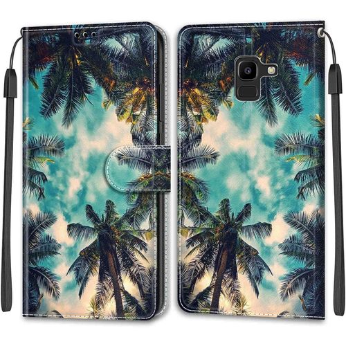Kal-Coque Samsung Galaxy J6 2018/J600, Housse Samsung J6 2018/J600, Etui Housse En Cuir Pochette Protection Portefeuille Rabat Clapet Case Porte Carte Magnétique Étui Antichoc Cover (Arbre)