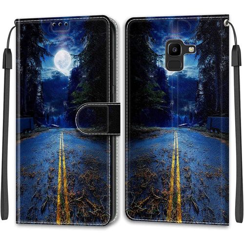 Kal-Coque Samsung Galaxy J6 2018/J600, Housse Samsung J6 2018/J600, Etui Housse En Cuir Pochette Protection Portefeuille Rabat Clapet Case Porte Carte Magnétique Étui Antichoc Cover (Lune)