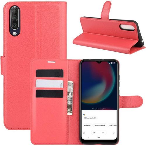 Kal-Coque Wiko View 4 / View 4 Lite, Antichoc Portefeuille Étui Housse En Cuir À Rabat Flip Cover Case Avec Silicone Bumper, Porte Carte, Béquille, Boucle Magnétique Pour Wiko View 4, Rouge