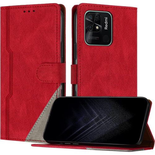 Kal-Étui Pour Xiaomi Redmi 10c/ Poco C40, Housse En Cuir Pu Avec [Protection Antichoc Tpu] [Fonction Support] [Porte-Cartes ] Antichoc Magnétique Coque Pour Redmi 10c - Rouge