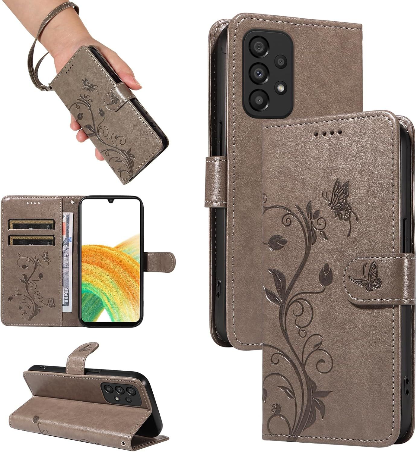 Kal-Coque Pour Samsung Galaxy A53 5g, Housse Etui Portefeuille Cuir Pu Multifonction, Magnétique Étui De Protection Compatible Avec Galaxy A53 5g, Gris