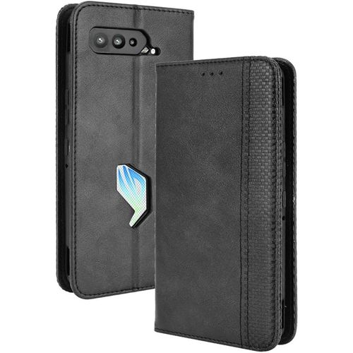 Kal-Housse Pour Telephone Asus Rog Phone 5 Etui, Pu/Tpu Rétro Retourner Cuir Coque Magnétique Anti Chute Portefeuille Protection Case Cover, Noir