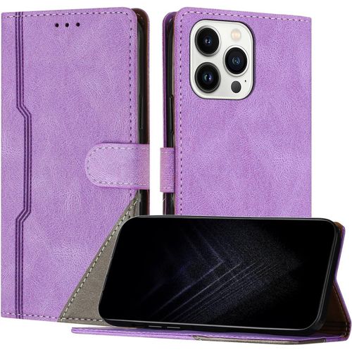 Kal-Étui Pour Iphone 15 Pro (6,1 Pouce), Housse En Cuir Pu Avec [Protection Antichoc Tpu] [Fonction Support] [Porte-Cartes ] Antichoc Magnétique Coque Pour Iphone 15 Pro - Violet