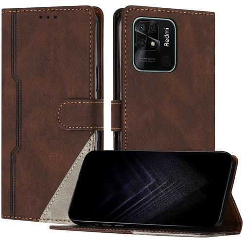 Kal-Étui Pour Xiaomi Redmi 10c/ Poco C40, Housse En Cuir Pu Avec [Protection Antichoc Tpu] [Fonction Support] [Porte-Cartes ] Antichoc Magnétique Coque Pour Redmi 10c - Marron