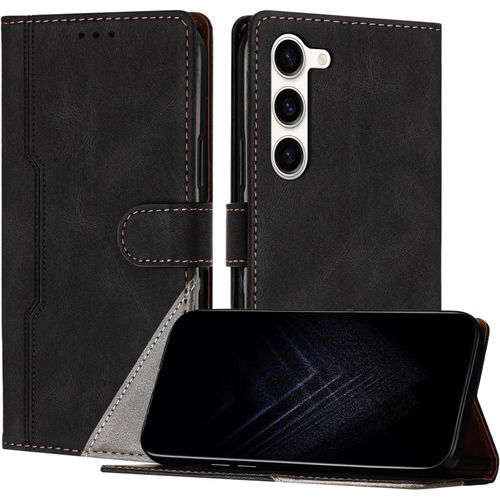 Kal-Étui Pour Samsung Galaxy S23 Plus, Housse En Cuir Pu Avec [Protection Antichoc Tpu] [Fonction Support] [Porte-Cartes ] Antichoc Magnétique Coque Pour Galaxy S23 Plus - Noir