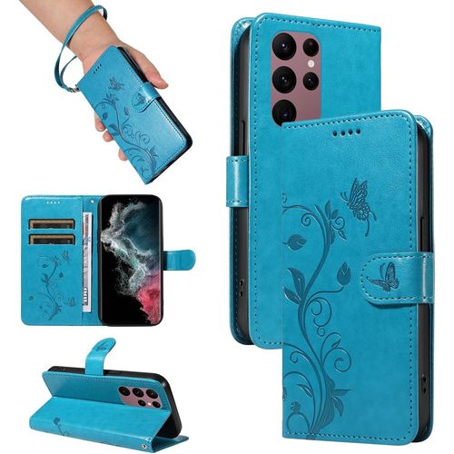 Kal-Coque Pour Samsung Galaxy S23 Ultra, Housse Etui Portefeuille Cuir Pu Multifonction, Magnétique Étui De Protection Compatible Avec Galaxy S23 Ultra, Bleu