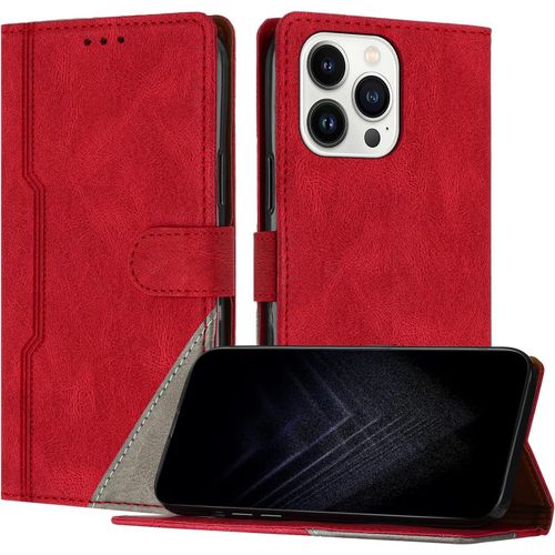 Kal-Étui Pour Iphone 15 Pro (6,1 Pouce), Housse En Cuir Pu Avec [Protection Antichoc Tpu] [Fonction Support] [Porte-Cartes ] Antichoc Magnétique Coque Pour Iphone 15 Pro - Rouge