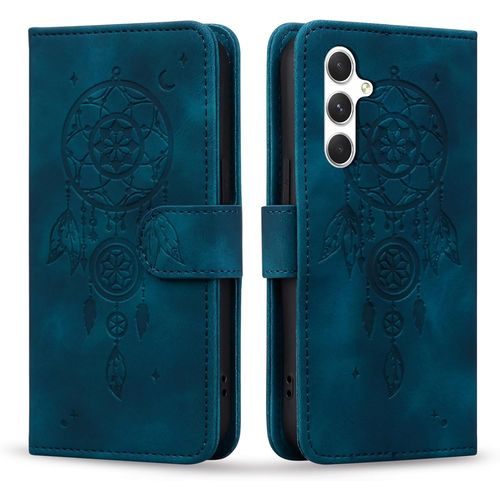 Kal-Coque Pour Samsung Galaxy A54 Attrape Rêves Cuir Pu Étui Avec Magnétique Fonction Stand Portefeuille Housse Pour Galaxy A54 Bleu Dreamcatcher