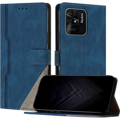 Kal-Étui Pour Xiaomi Redmi 10c/ Poco C40, Housse En Cuir Pu Avec [Protection Antichoc Tpu] [Fonction Support] [Porte-Cartes ] Antichoc Magnétique Coque Pour Redmi 10c - Bleu