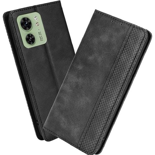 Kal-Housse Pour Telephone Motorola Edge 40 5g Etui, Pu/Tpu Retourner Cuir Coque Magnétique Portefeuille, Noir