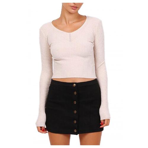 Pull Col V Beige Femme