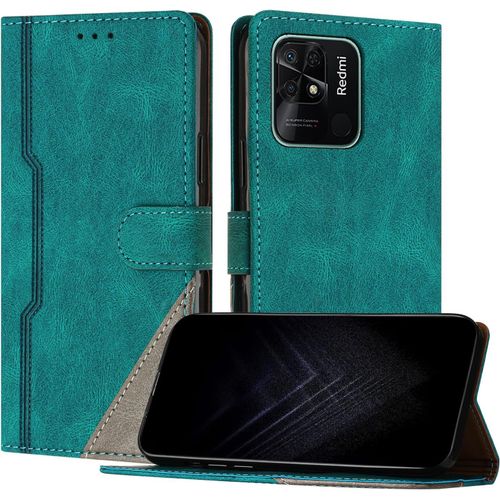 Kal-Étui Pour Xiaomi Redmi 10c/ Poco C40, Housse En Cuir Pu Avec [Protection Antichoc Tpu] [Fonction Support] [Porte-Cartes ] Antichoc Magnétique Coque Pour Redmi 10c - Vert