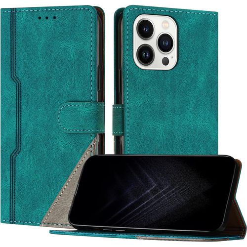 Kal-Étui Pour Iphone 15 Pro (6,1 Pouce), Housse En Cuir Pu Avec [Protection Antichoc Tpu] [Fonction Support] [Porte-Cartes ] Antichoc Magnétique Coque Pour Iphone 15 Pro - Vert