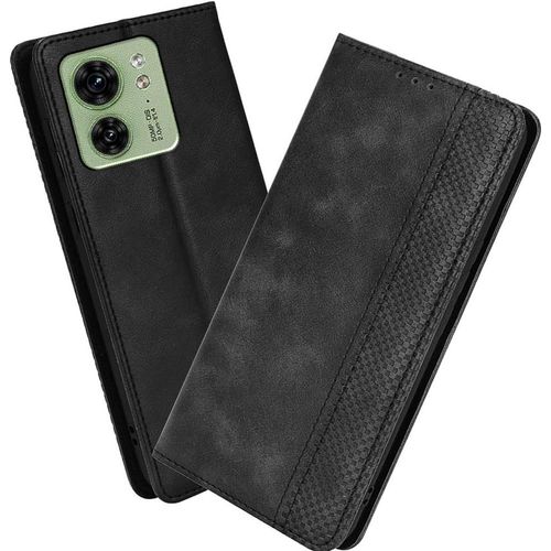 Kal-Housse Pour Telephone Motorola Edge 40 5g Etui, Pu/Tpu Retourner Cuir Coque Magnétique Portefeuille, Noir